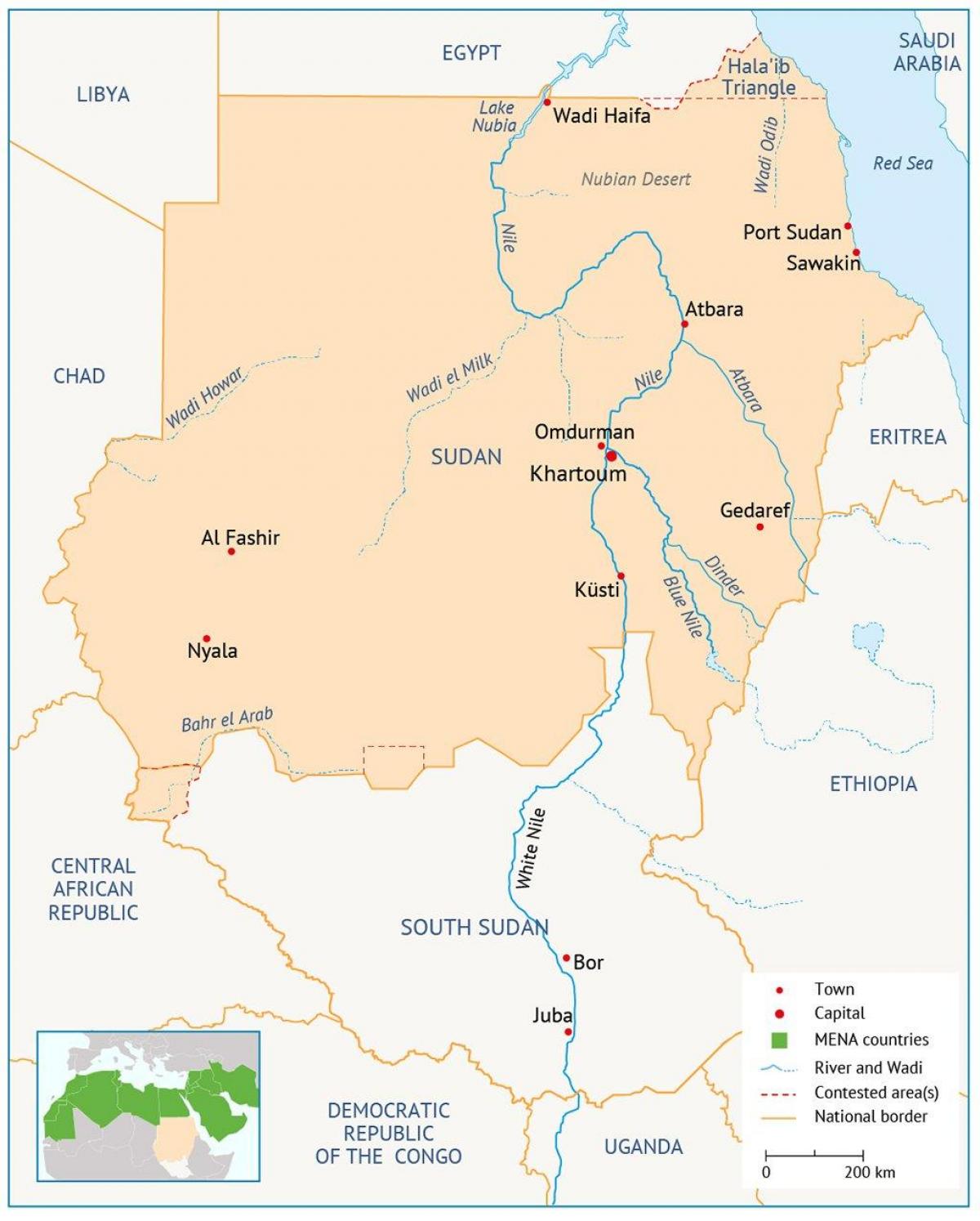 خريطة السودان النهر